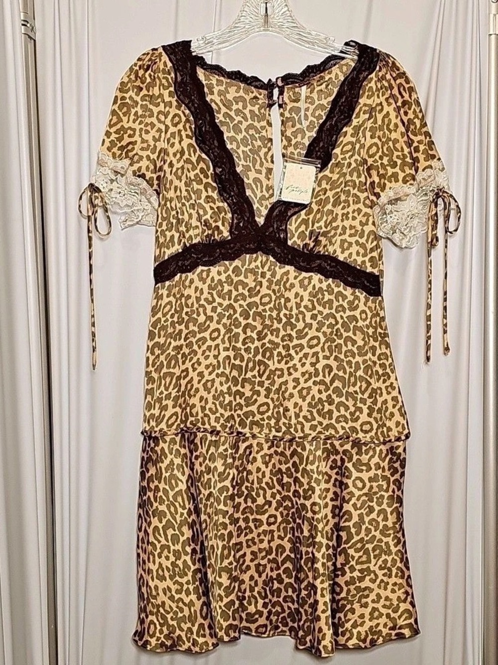 Free People Leopard-Print Mini Dress with Dark Lace Trim